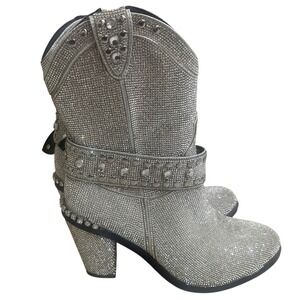 Doll kill club exx icy SHARP SHERIFF SHINE COWBOY BOOTS - SILVER Sz 10m